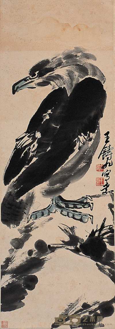 王铸九 鹰 立轴 95×33cm